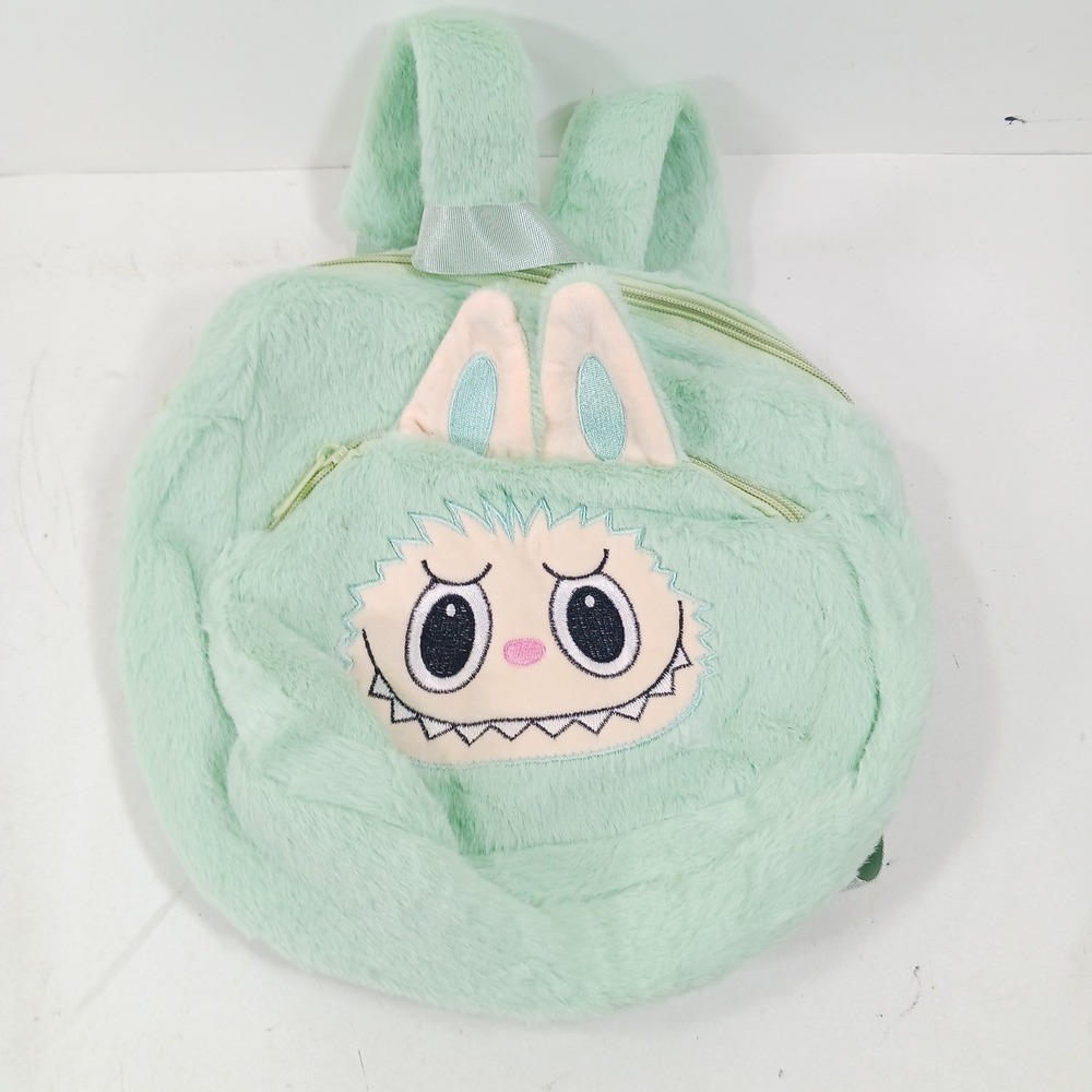 Mint Green Fuzzy Monster Plush Mini Backpack Kawaii Faux Fur Bag 11x11‎